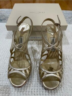 Jimmy Choo Metallic Champagne Strappy Slingback Heels